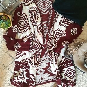 Aztec Pattern Ruffle Front Cardigan
